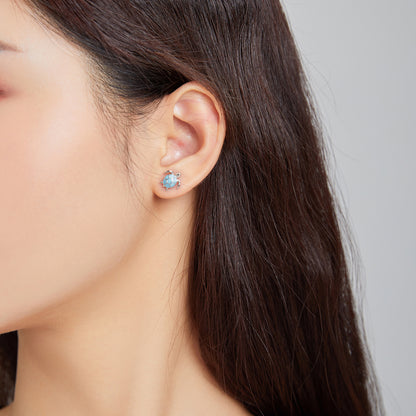 Sea turtle earrings,  92.5% Sterling Silver, Zircon ear stud