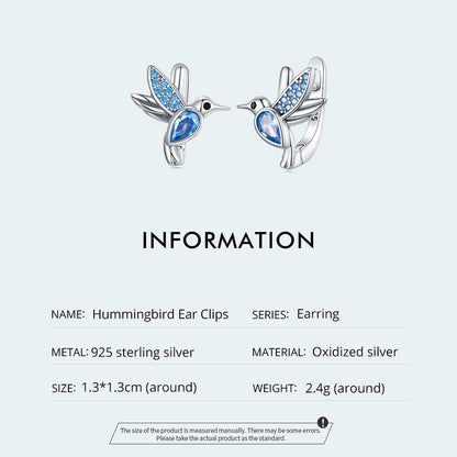 Hummingbird earrings,  92.5% Sterling Silver,  Zircon ear stud