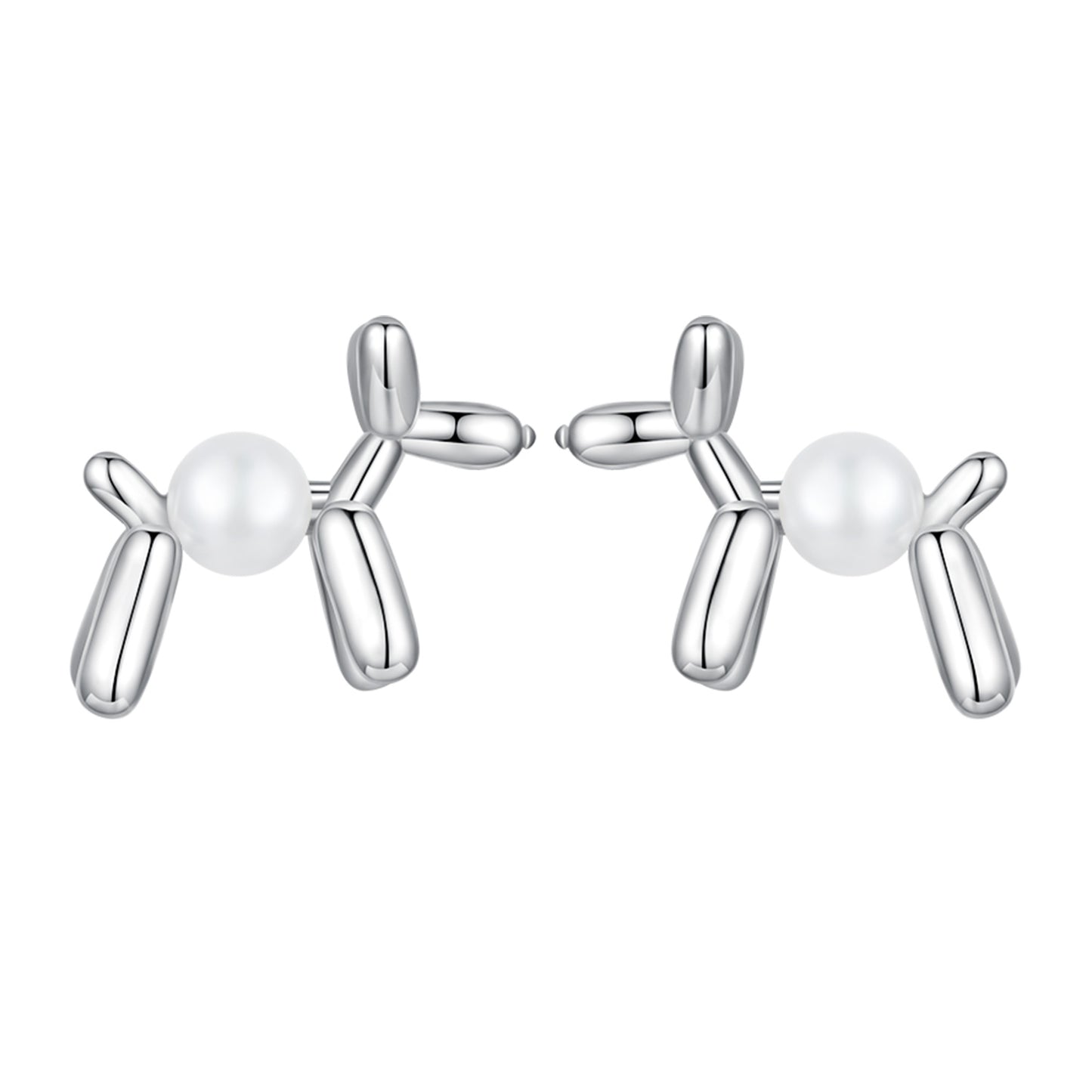 Balloon Dog earrings,  92.5% Sterling Silver,  Shell pearl ear stud