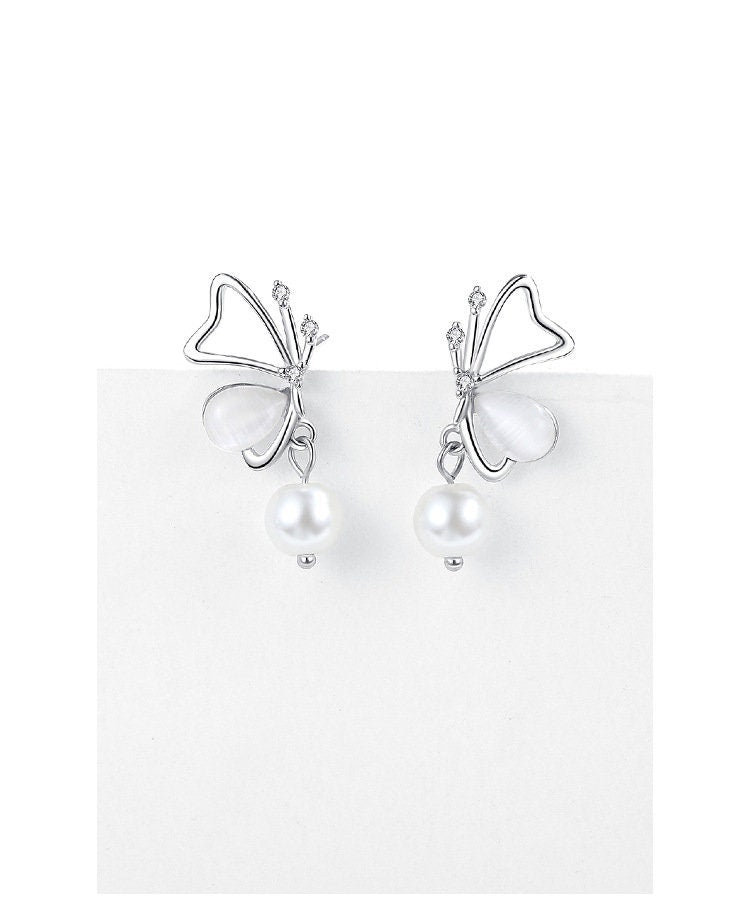 925 Sterling Silver earrings, Pearl earrings, Wedding earrings, Gifts for Her.