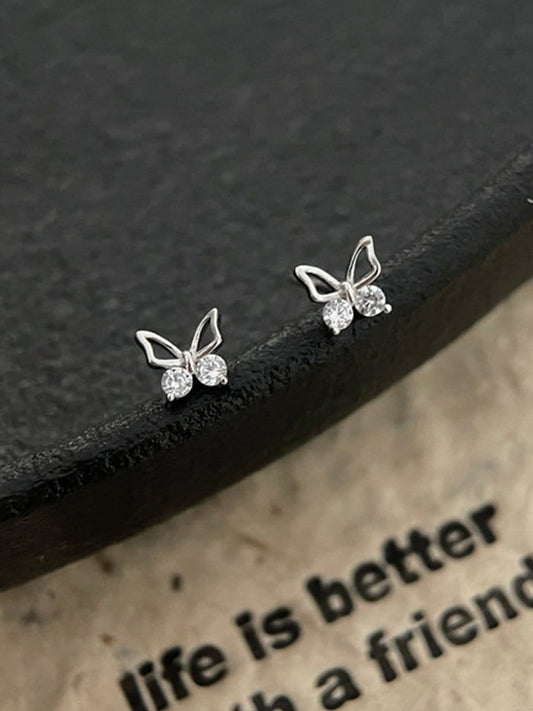 925 Sterling Silver earrings, Zircon stud, Butterfly earrings, Wedding earrings