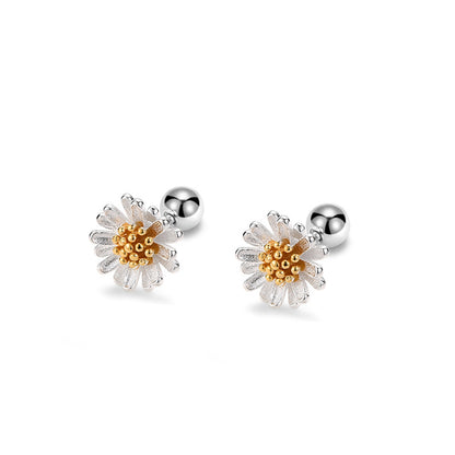 Floral earrings, Daisy ear stud, 92.5% Sterling Silver,  Screw earrings