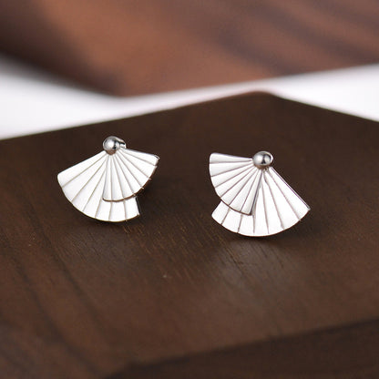 Fan earrings, Shell ear stud, 99.9% Sterling Silver, Unique design earrings