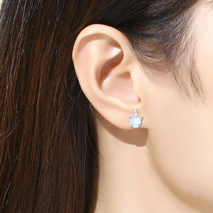 Moonstone earrings, Unicorn ear stud, 92.5% Sterling Silver,  Pierced earrings