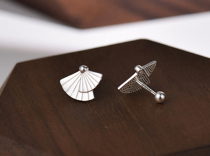 Fan earrings, Shell ear stud, 99.9% Sterling Silver, Unique design earrings