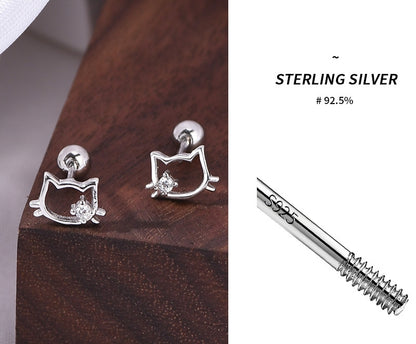 Kitten earrings, Lovely ear stud, 92.5% Sterling Silver,  Screw earrings