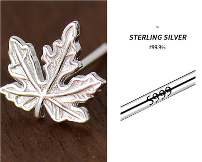 99.9% Sterling Silver ear stud, Leaf earrings, Silver earrings, Gifts for Her.