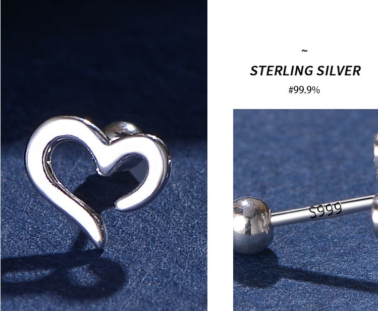 99.9% Sterling Silver ear stud, Love earrings, Silver earrings, Creative Gifts.