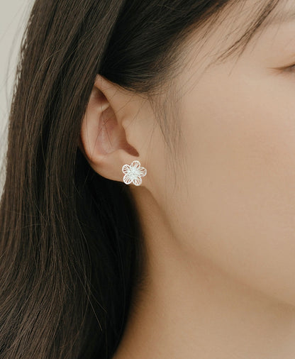 Floral earrings, Pierced ear stud, 99.9% Sterling Silver, Unique design earrings
