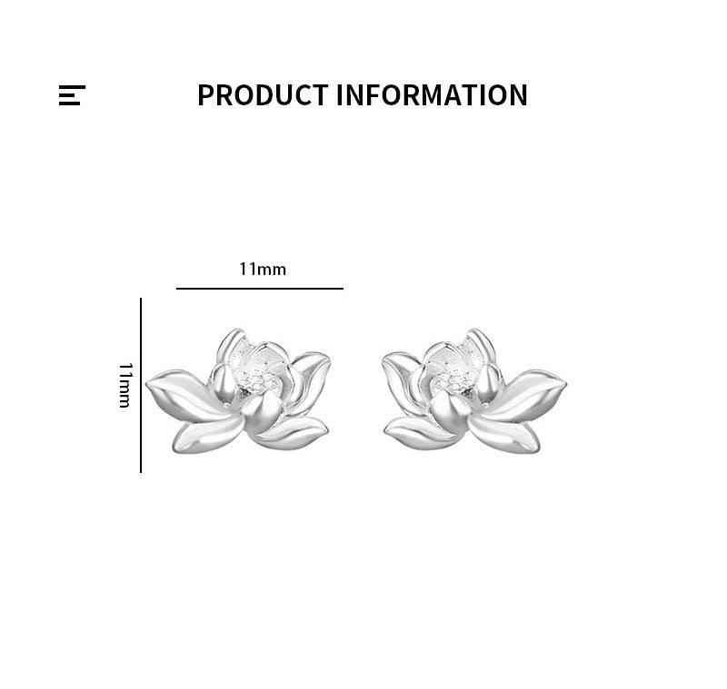 Lotus flower earrings, 99.9% Sterling Silver, Elegant ear stud