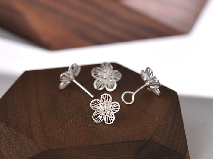 Floral earrings, Pierced ear stud, 99.9% Sterling Silver, Unique design earrings