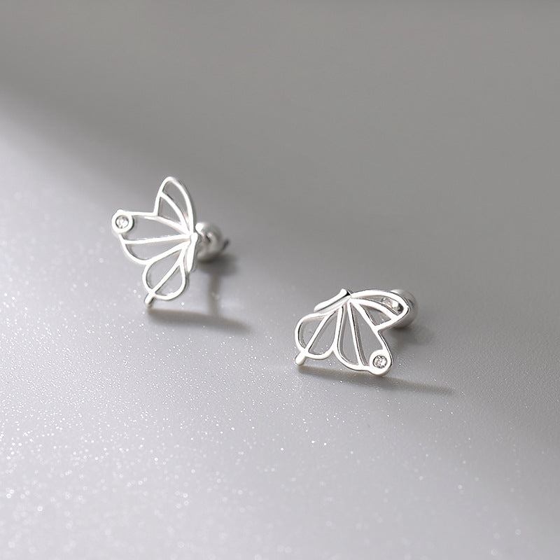Butterfly earrings, Diamond stud earrings，Pierced ear stud, 99.9% Sterling Silver
