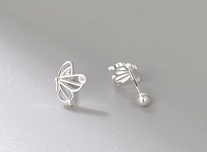 Butterfly earrings, Diamond stud earrings，Pierced ear stud, 99.9% Sterling Silver