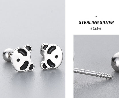 Panda earrings, Lovely ear stud, 99.9% Sterling Silver