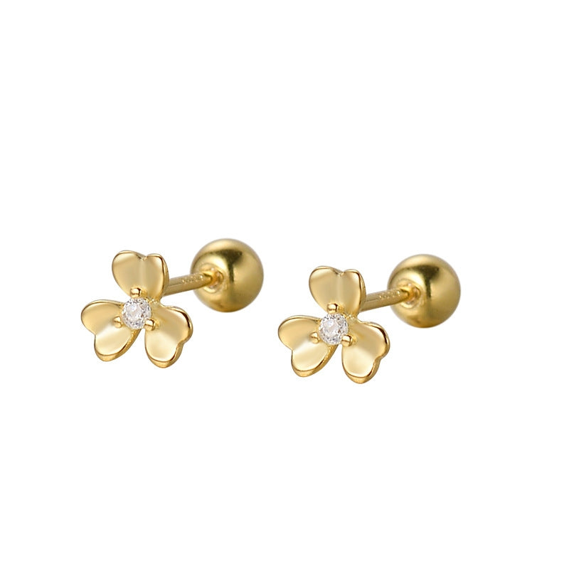 Floral earrings, Diamond ear stud, 99.9% Sterling Silver, Trefoil earrings
