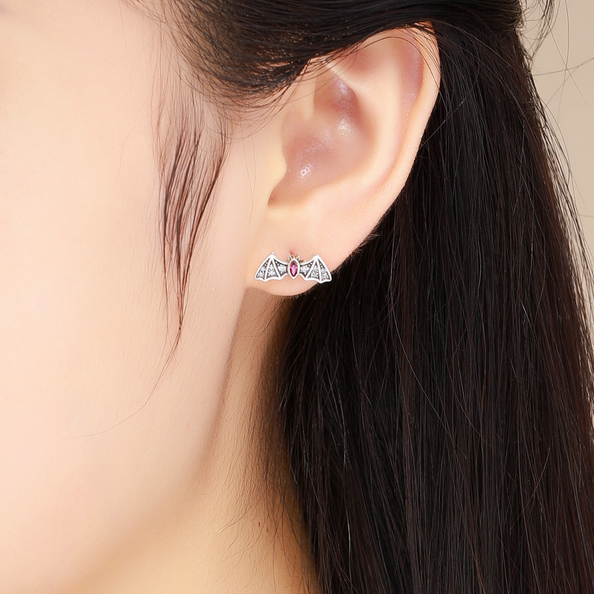 Halloween earrings, 92.5% Sterling Silver, Mystery Bat ear stud