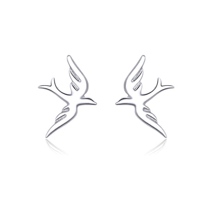 Swallow earrings,  92.5% Sterling Silver,  Bird ear stud