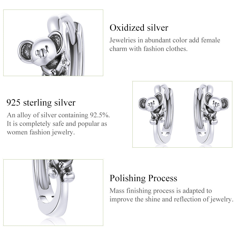 Koala earrings, 92.5% Sterling Silver, Hypoallergenic earrings