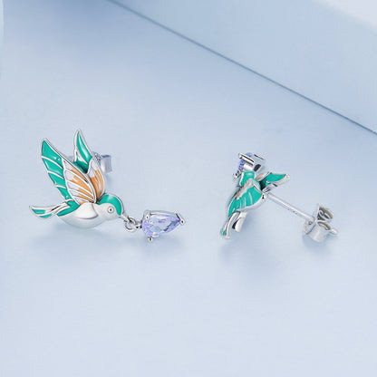 Kingfisher earrings,  92.5% Sterling Silver,  Zircon ear stud