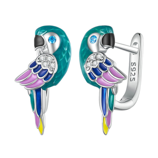 Parrot earrings,  92.5% Sterling Silver,  Zircon ear stud