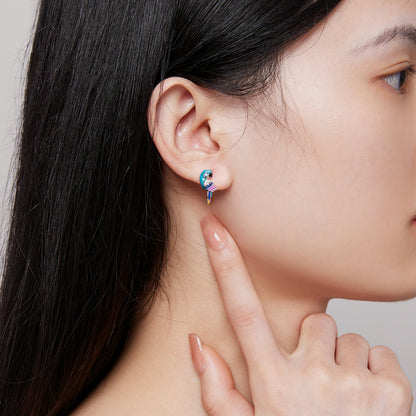 Parrot earrings,  92.5% Sterling Silver,  Zircon ear stud