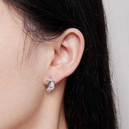 Unicorn earrings,  92.5% Sterling Silver,  Zircon ear stud