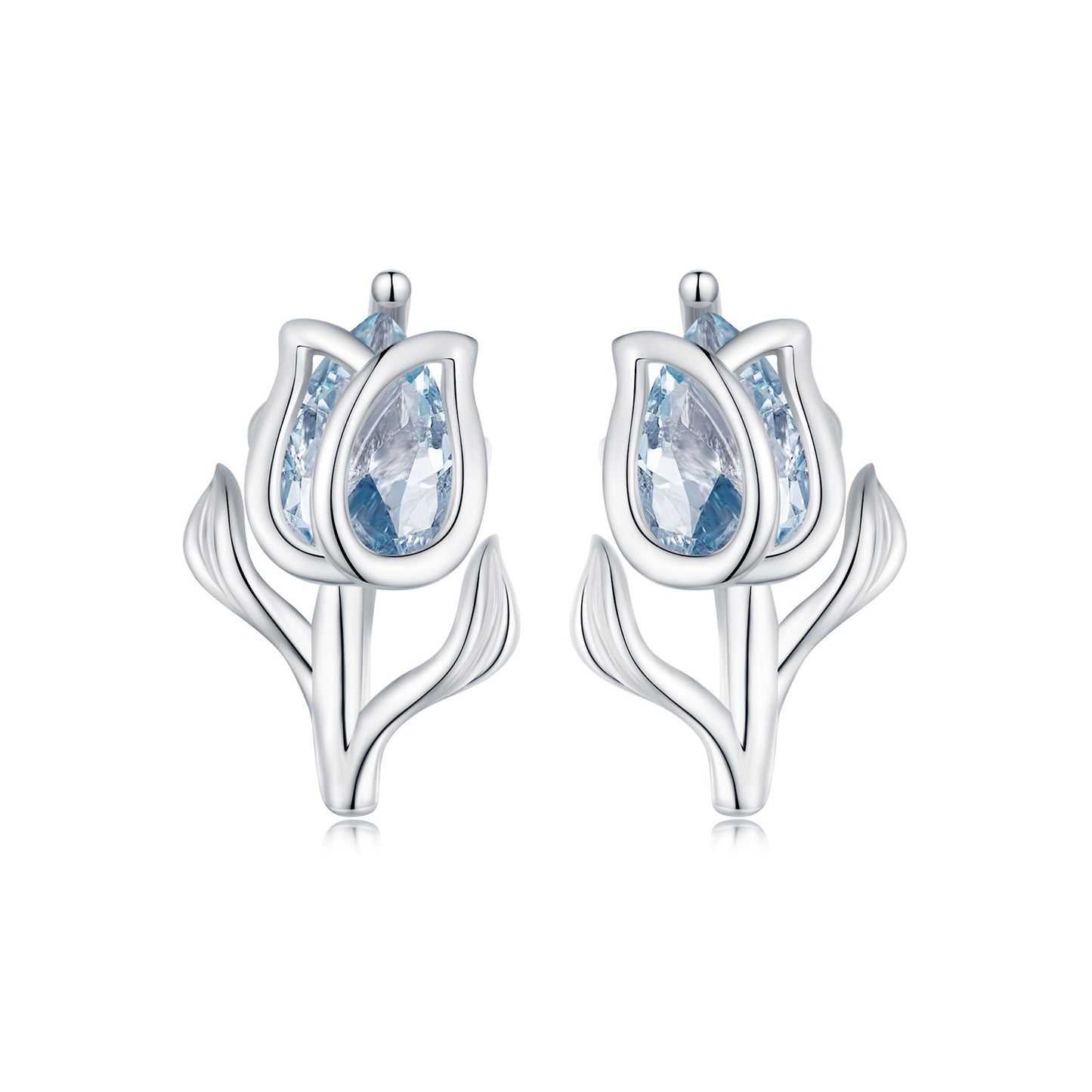 Tulip earrings,  92.5% Sterling Silver,   Zircon ear stud