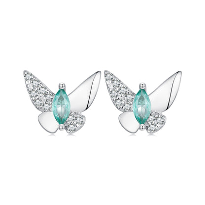 Butterfly earrings,  92.5% Sterling Silver,  Zircon ear stud