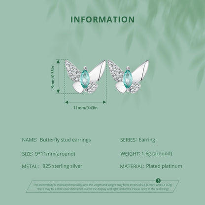 Butterfly earrings,  92.5% Sterling Silver,  Zircon ear stud