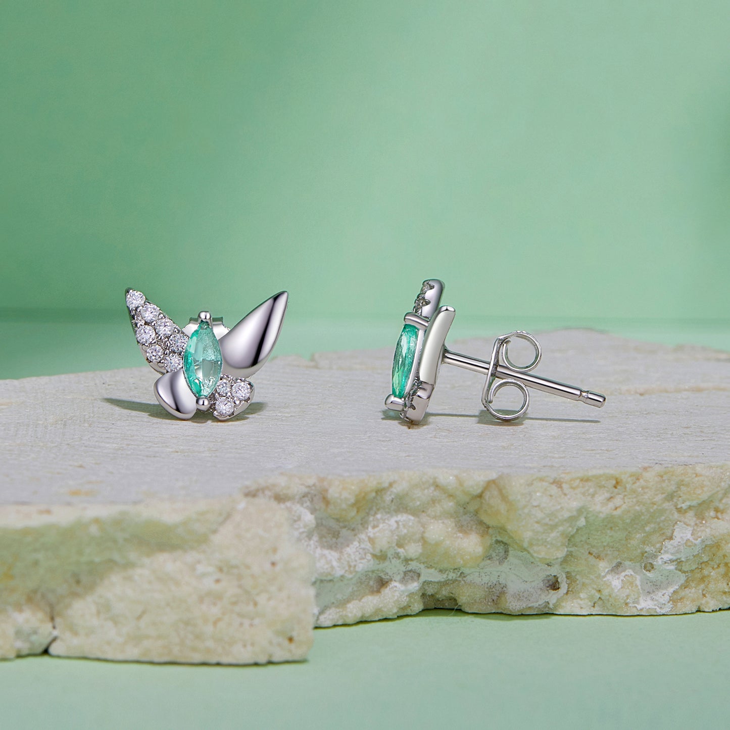 Butterfly earrings,  92.5% Sterling Silver,  Zircon ear stud