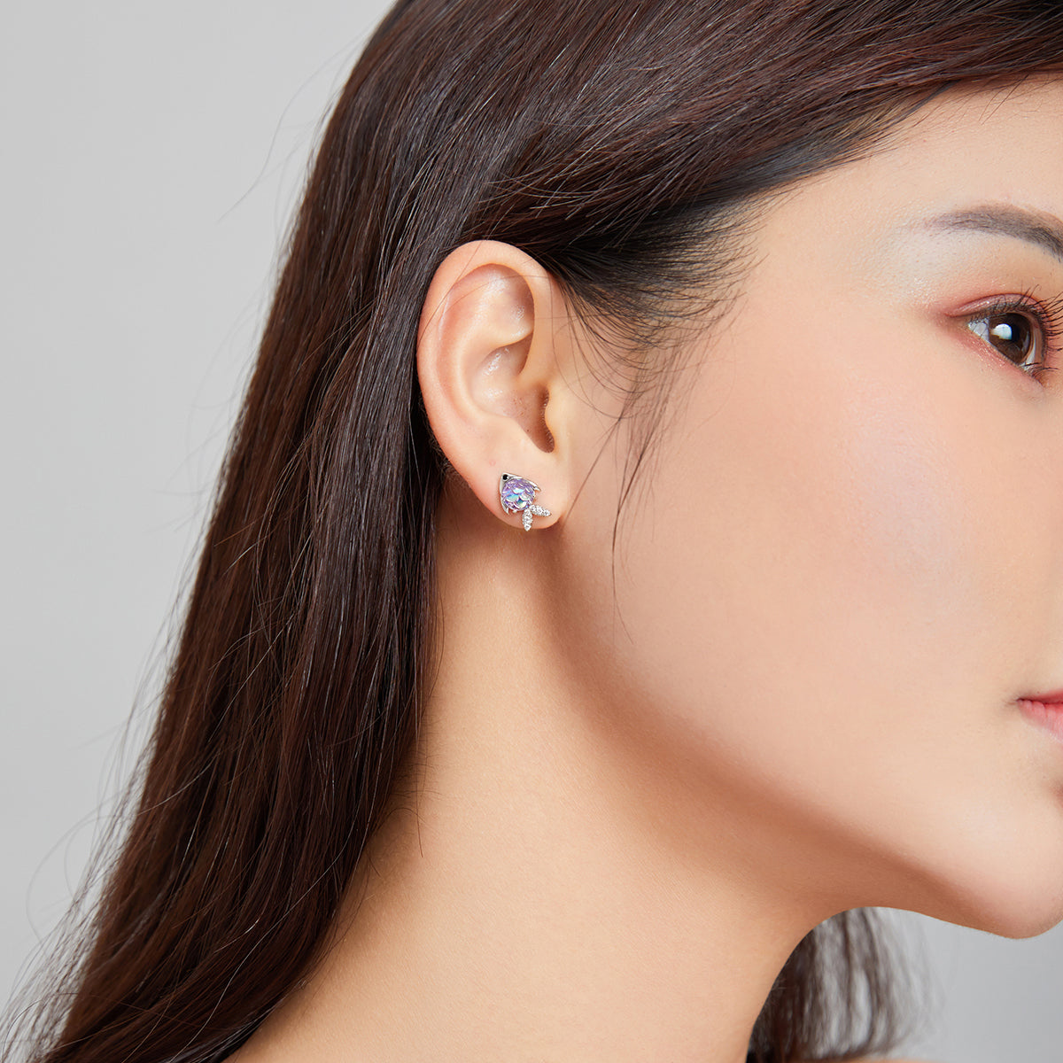 Fish earrings, 92.5% Sterling Silver, Zircon ear stud