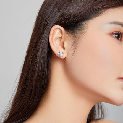Sea turtle earrings,  92.5% Sterling Silver, Zircon ear stud