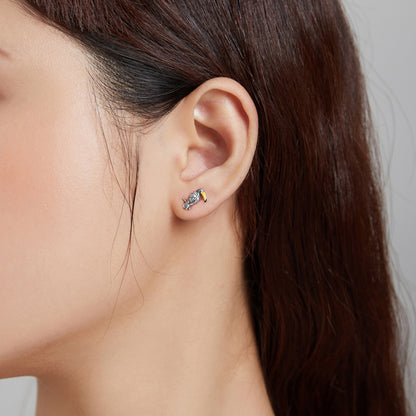Toucan earrings, 92.5% Sterling Silver, Leaf ear stud