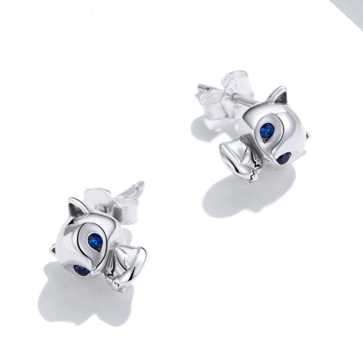Fox earrings, 92.5% Sterling Silver, Zircon ear stud