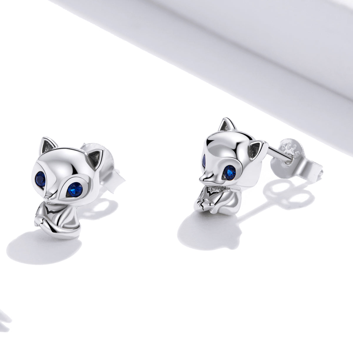 Fox earrings, 92.5% Sterling Silver, Zircon ear stud