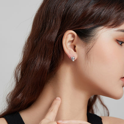 Fox earrings, 92.5% Sterling Silver, Zircon ear stud