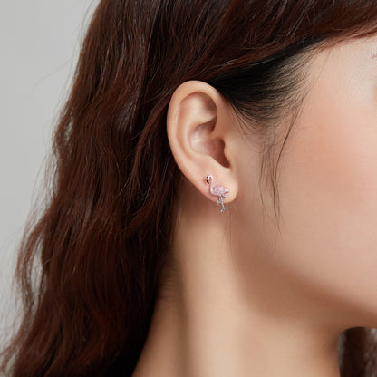 Flamingo earrings,  92.5% Sterling Silver,  Leaf ear stud