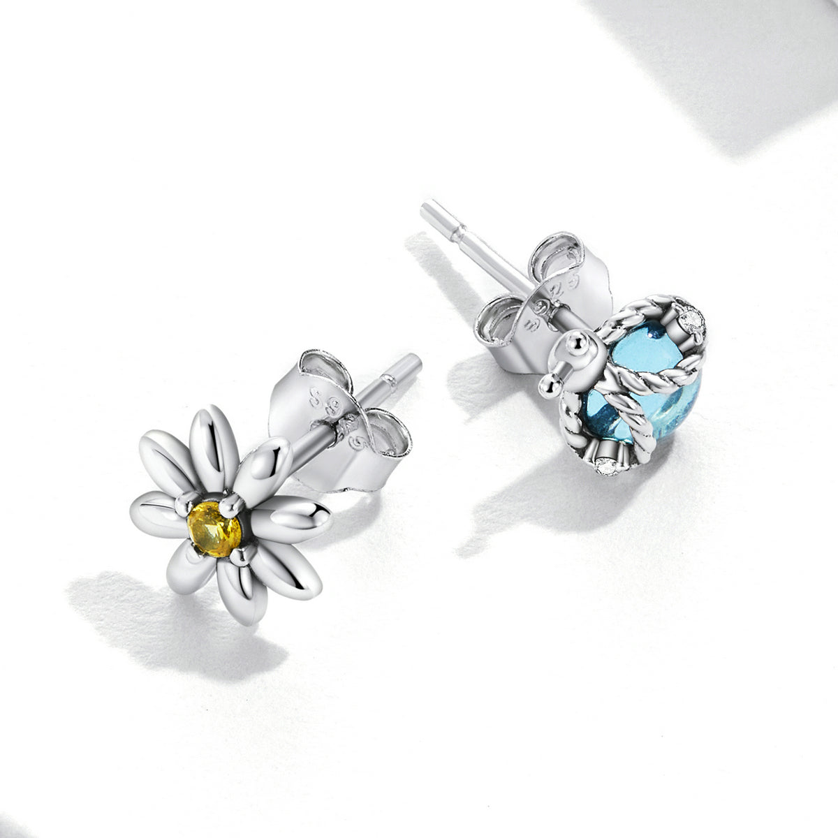 Ladybird earrings, 92.5% Sterling Silver, Daisy ear stud