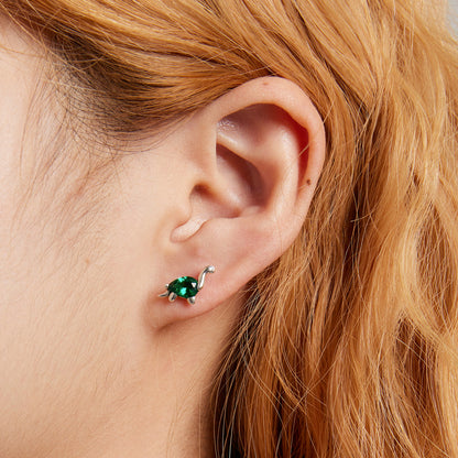 Dinosaur earrings,  92.5% Sterling Silver,  Zircon ear stud