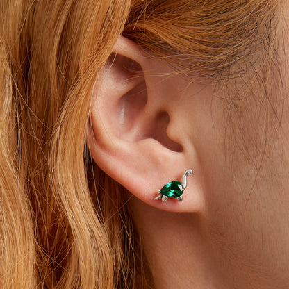 Dinosaur earrings,  92.5% Sterling Silver,  Zircon ear stud