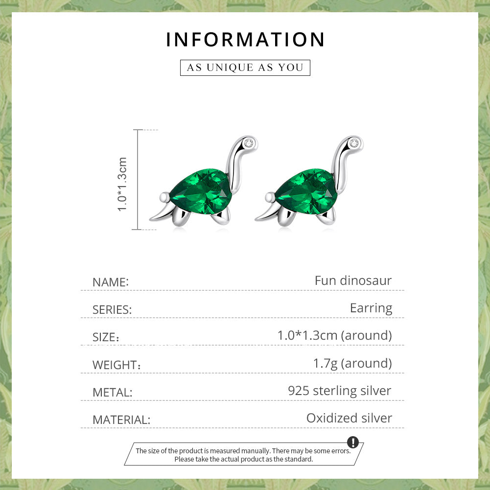 Dinosaur earrings,  92.5% Sterling Silver,  Zircon ear stud