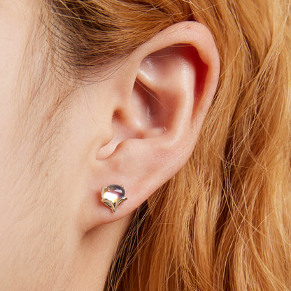 Moonstone earrings,  92.5% Sterling Silver,  Little fox ear stud