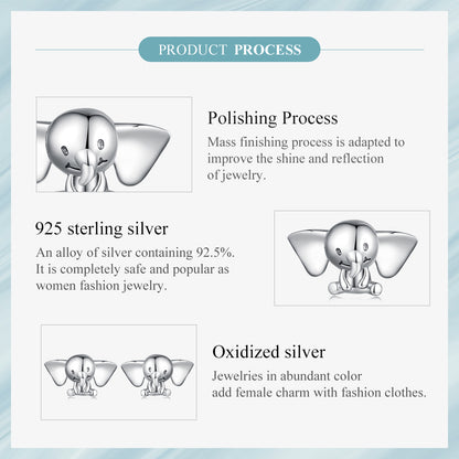 Elephant earrings,  92.5% Sterling Silver,  Cute animal ear stud