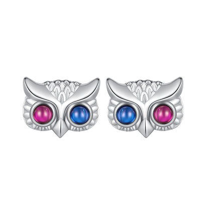 Owl earrings, 92.5% Sterling Silver,  Animal ear stud