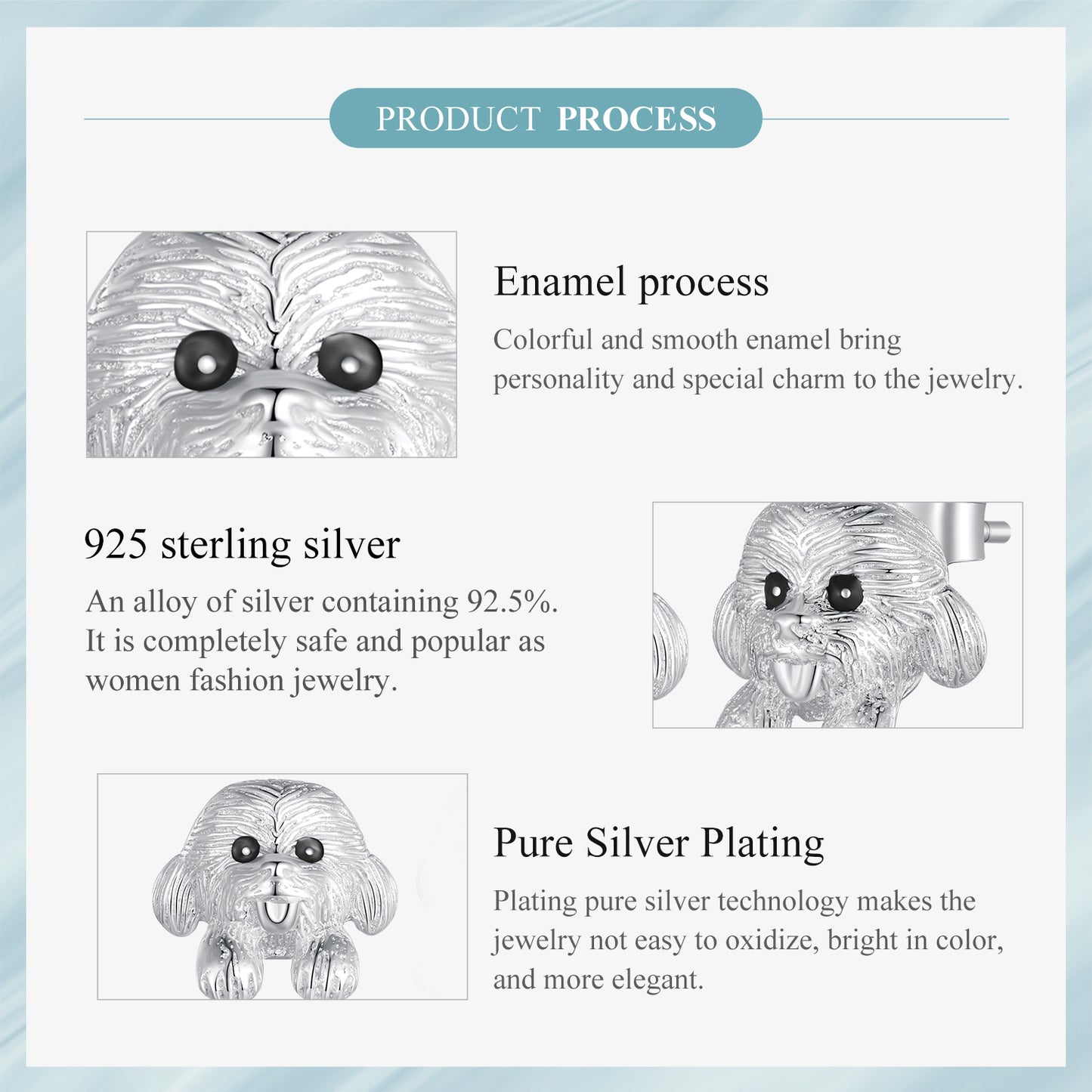 Teddy earrings,  92.5% Sterling Silver,  Cute dog ear stud