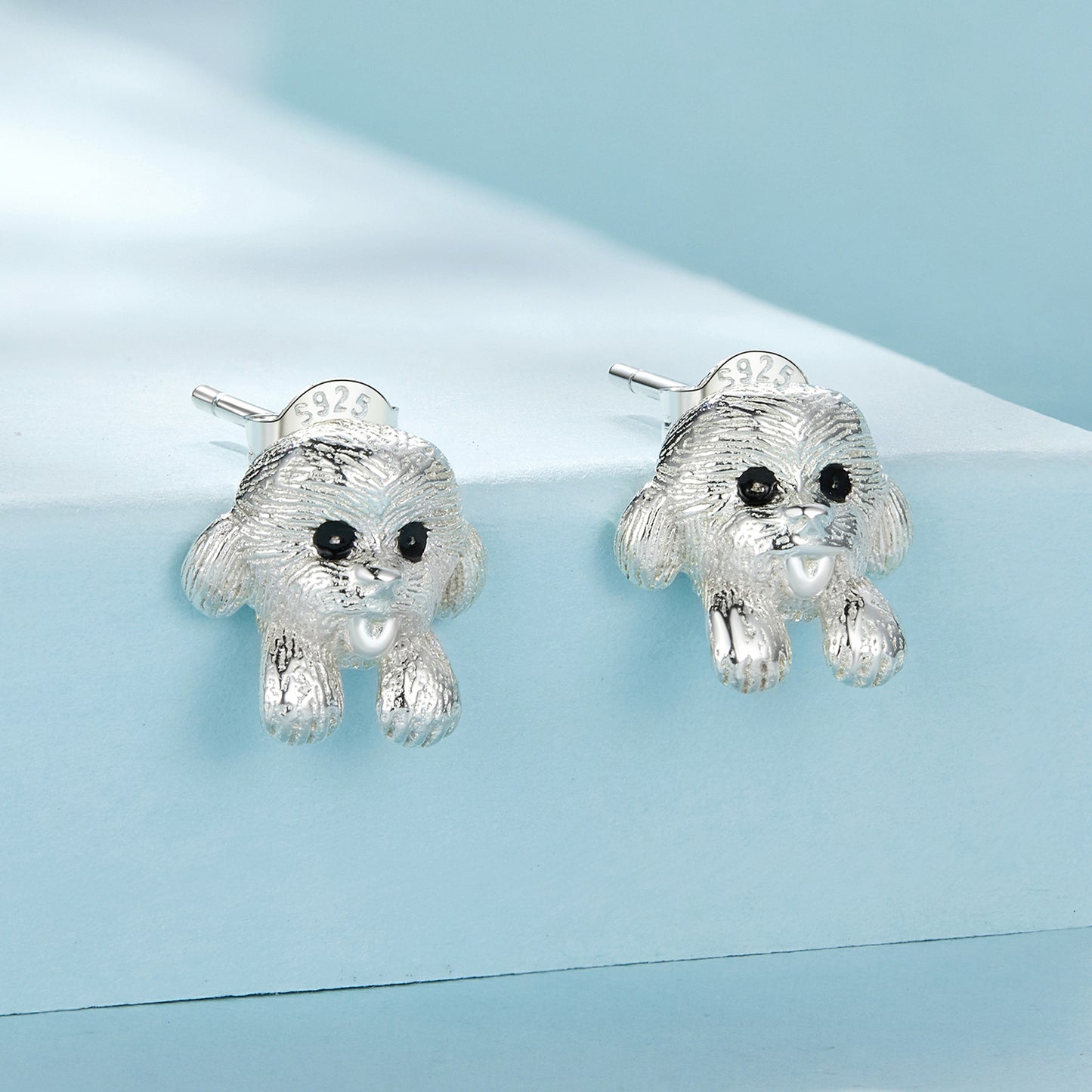 Teddy earrings,  92.5% Sterling Silver,  Cute dog ear stud