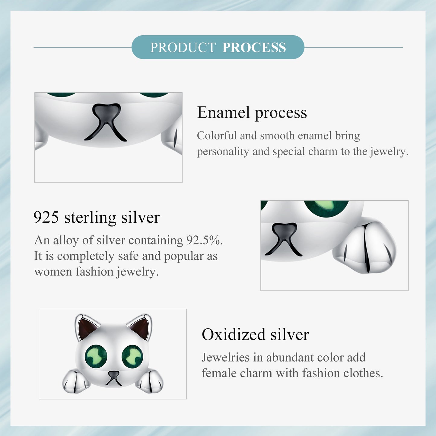 Kitty earrings,  92.5% Sterling Silver,  Luminous stone ear stud