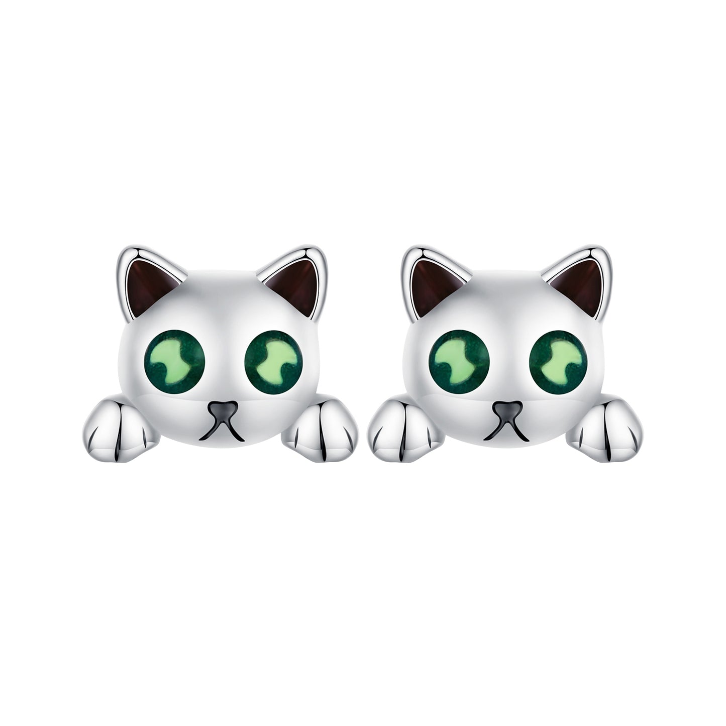 Kitty earrings,  92.5% Sterling Silver,  Luminous stone ear stud
