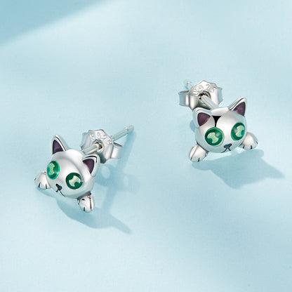 Kitty earrings,  92.5% Sterling Silver,  Luminous stone ear stud