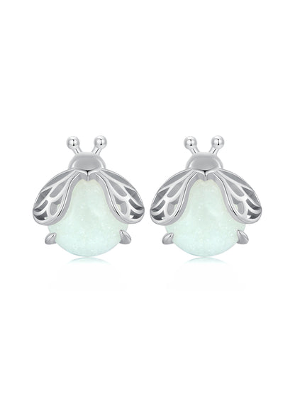 Glowworm earrings,  92.5% Sterling Silver,  Luminous stone ear stud
